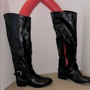 Black Leather Knee-High Boots
